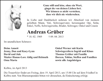 Traueranzeige von Andreas Grüber von Mitteldeutsche Zeitung Sangerhausen