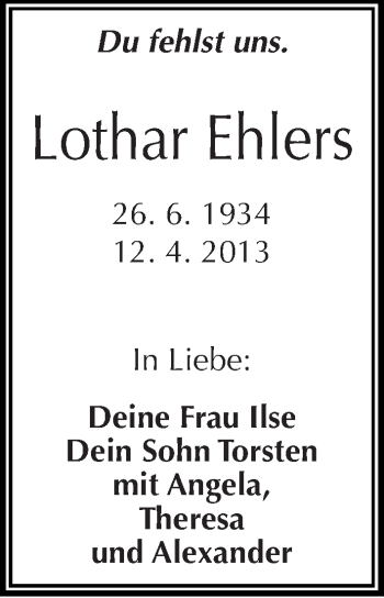 Traueranzeige von Lothar Ehlers von Mitteldeutsche Zeitung Halle/Saalkreis
