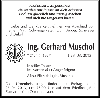 Traueranzeige von Gerhard Muschol von Mitteldeutsche Zeitung Halle/Saalkreis