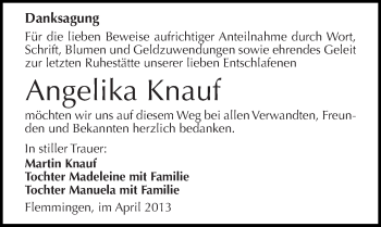 Traueranzeige von Angelika Knauf von Mitteldeutsche Zeitung Naumburg/Nebra