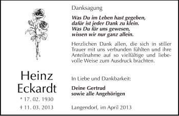Traueranzeige von Heinz Eckardt von Mitteldeutsche Zeitung Weißenfels