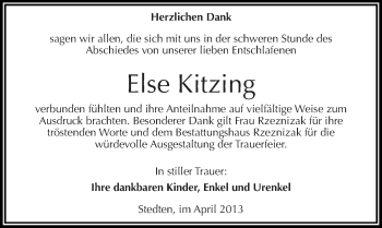 Traueranzeige von Else Kitzing von Mitteldeutsche Zeitung Aschersleben