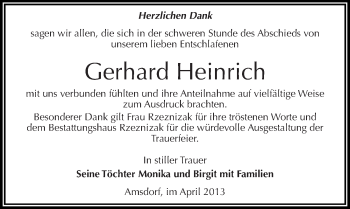 Traueranzeige von Gerhard Heinrich von Mitteldeutsche Zeitung Aschersleben