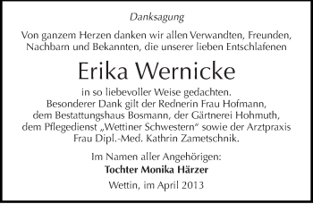 Traueranzeige von Erika Wernicke von Mitteldeutsche Zeitung Halle/Saalkreis