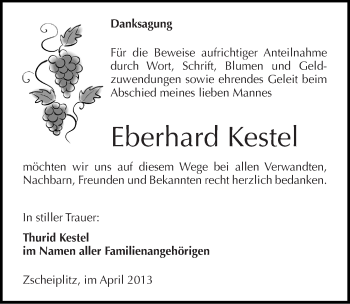 Traueranzeige von Eberhard Kestel von Mitteldeutsche Zeitung Naumburg/Nebra