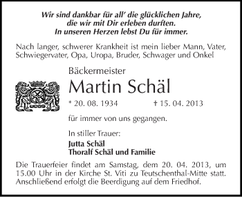 Traueranzeige von Martin Schäl von Mitteldeutsche Zeitung Halle/Saalkreis