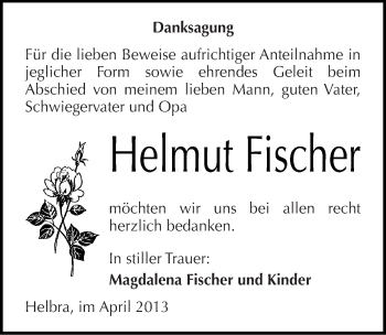 Traueranzeige von Helmut Fischer von Mitteldeutsche Zeitung Aschersleben