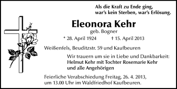 Traueranzeige von Eleonora Kehr von Mitteldeutsche Zeitung Weißenfels