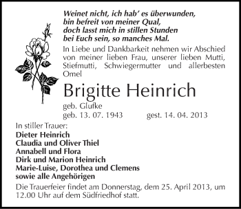 Traueranzeige von Brigitte Heinrich von Mitteldeutsche Zeitung Halle/Saalkreis