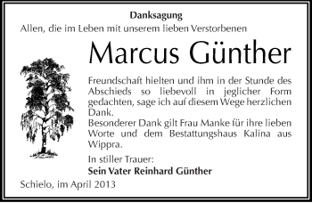 Traueranzeige von Marcus Günther von Mitteldeutsche Zeitung Quedlinburg