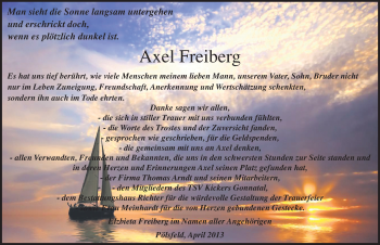 Traueranzeige von Axel Freiberg von Mitteldeutsche Zeitung Sangerhausen