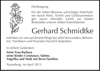 Traueranzeige von Gerhard Schmidtke von Mitteldeutsche Zeitung Naumburg/Nebra