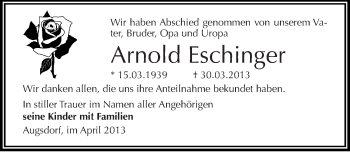 Traueranzeige von Arnold Eschinger von Mitteldeutsche Zeitung Aschersleben