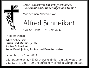 Traueranzeige von Alfred Schneikart von Mitteldeutsche Zeitung Merseburg/Querfurt