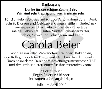 Traueranzeige von Carola Beier von Mitteldeutsche Zeitung