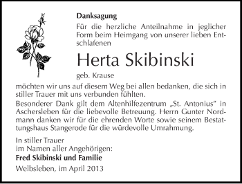 Traueranzeige von Herta Skibinski von Mitteldeutsche Zeitung Aschersleben