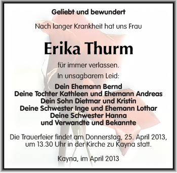 Traueranzeige von Erika Thurm von Mitteldeutsche Zeitung Zeitz