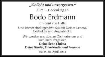 Traueranzeige von Bodo Erdmann von Mitteldeutsche Zeitung Halle/Saalkreis
