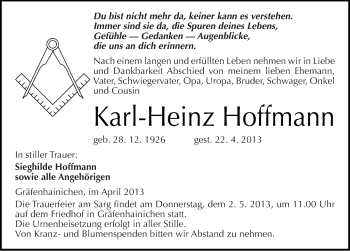 Traueranzeige von Karl-Heinz Hoffmann von Mitteldeutsche Zeitung Wittenberg