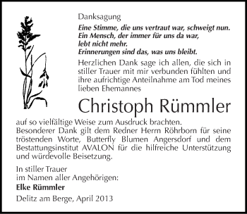 Traueranzeige von Christoph Rümmler von Mitteldeutsche Zeitung