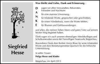 Traueranzeige von Siegfried Hesse von Mitteldeutsche Zeitung Köthen
