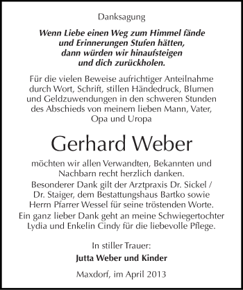Traueranzeige von Gerhard Weber von Mitteldeutsche Zeitung Köthen