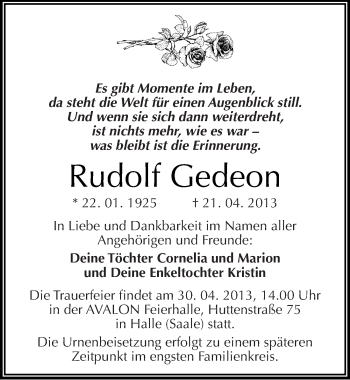 Traueranzeige von Rudolf Gedeon von Mitteldeutsche Zeitung