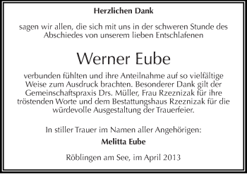 Traueranzeige von Werner Eube von Mitteldeutsche Zeitung Aschersleben