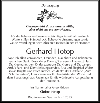 Traueranzeige von Gerhard Hotop von Mitteldeutsche Zeitung Aschersleben