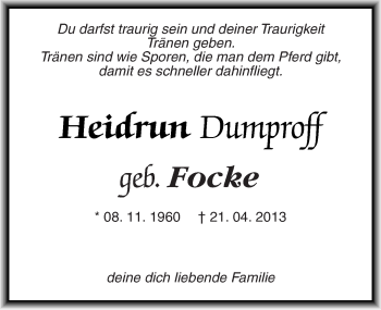 Traueranzeige von Heidrun Dumproff von Mitteldeutsche Zeitung Dessau-Roßlau