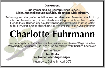 Traueranzeige von Charlotte Fuhrmann von Mitteldeutsche Zeitung Naumburg/Nebra