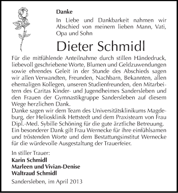 Traueranzeige von Dieter Schmidl von Mitteldeutsche Zeitung Aschersleben