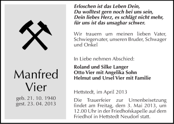 Traueranzeige von Manfred Vier von Mitteldeutsche Zeitung Aschersleben