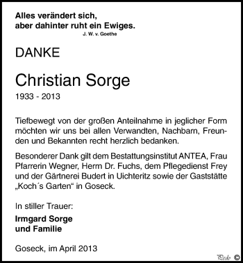 Traueranzeige von Christian Sorge von Mitteldeutsche Zeitung Weißenfels