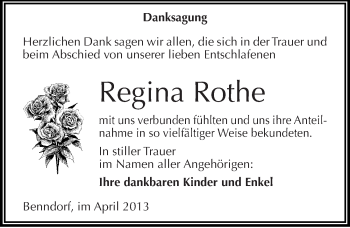 Traueranzeige von Regina Rothe von Mitteldeutsche Zeitung Aschersleben
