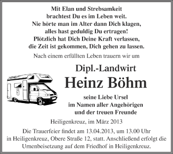 Traueranzeige von Heinz Böhm von WVG - Wochenspiegel NMB / WSF / ZTZ