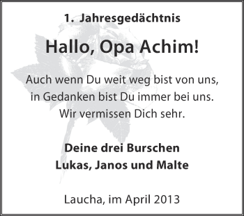 Traueranzeige von Achim  von WVG - Wochenspiegel NMB / WSF / ZTZ