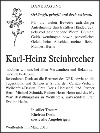 Traueranzeige von Karl-Heinz Steinbrecher von Super Sonntag Merseburg