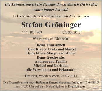 Traueranzeige von Stefan Gröninger von Super Sonntag Quedlinburg