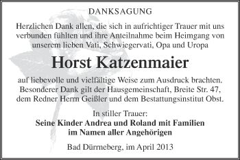 Traueranzeige von Horst Katzenmaier von Super Sonntag Merseburg