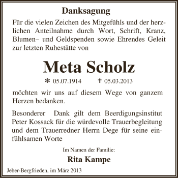 Traueranzeige von Meta Scholz von WVG - Wochenspiegel Dessau / Köthen
