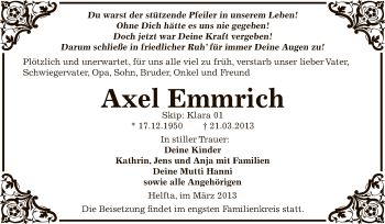 Traueranzeige von Axel Emmrich von Wochenspiegel Mansfelder Land