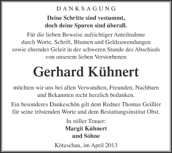 Traueranzeige von Gerhard Kühnert von Super Sonntag Merseburg
