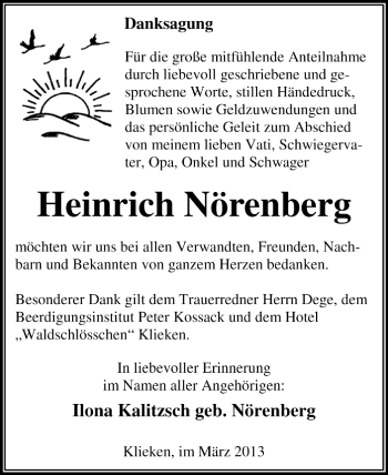 Traueranzeige von Heinrich Nörenberg von Super Sonntag Dessau / Köthen