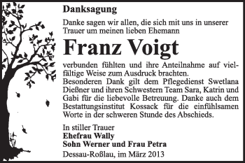Traueranzeige von Farnz Voigt von Super Sonntag Dessau / Köthen