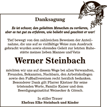 Traueranzeige von Werner Steinbach von Super Sonntag Bernburg