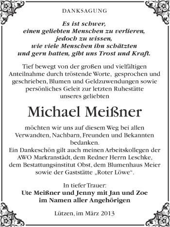 Traueranzeige von Michael Meißner von Super Sonntag Merseburg