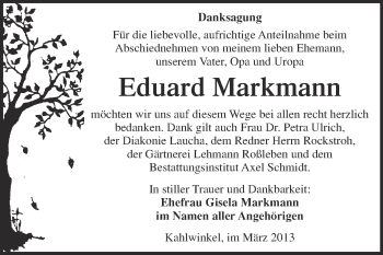 Traueranzeige von Eduard Markmann von WVG - Wochenspiegel NMB / WSF / ZTZ