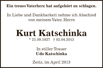 Traueranzeige von Kurt Katschinka von Super Sonntag Zeitz