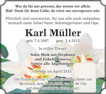 Traueranzeige von Karl Müller von Super Sonntag Zeitz